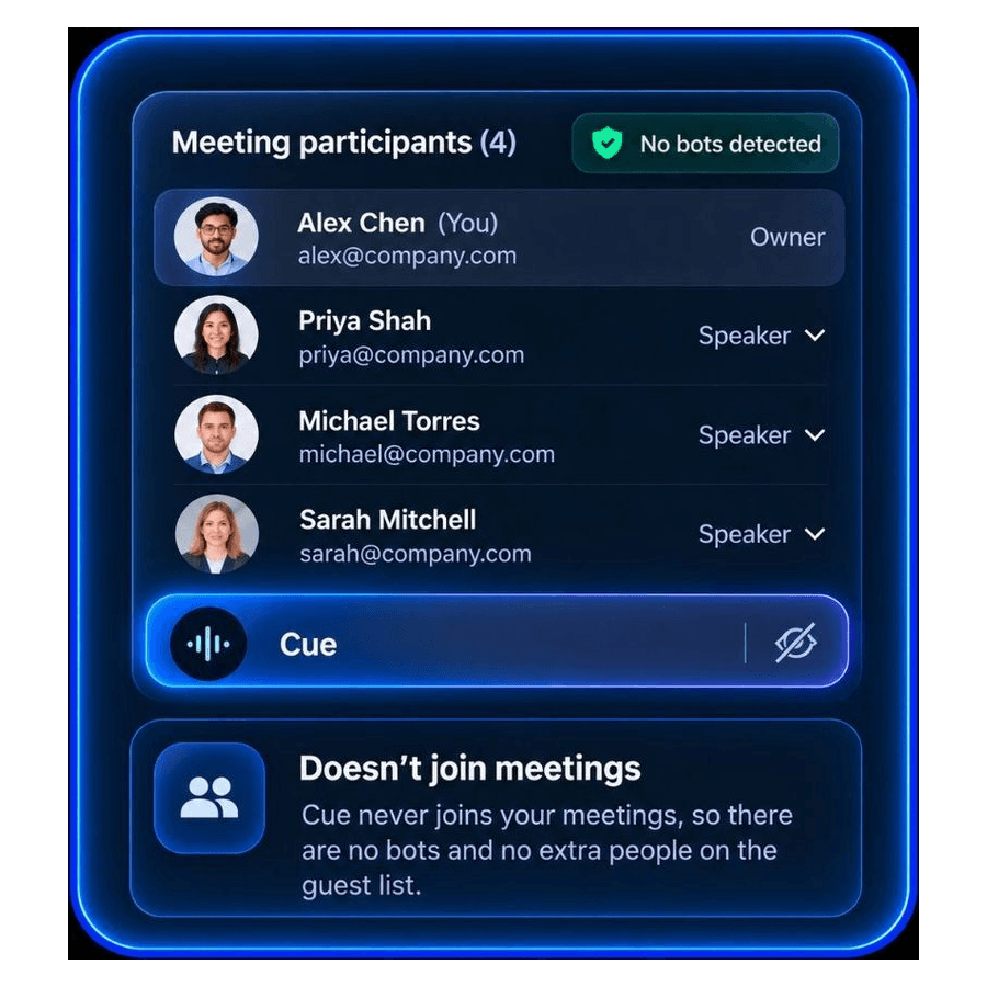 Aldren Cue doesn't join meetings as a bot - No bots detected